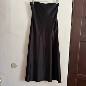 ZARA | Black Satin Strapless A Line MIdi Slip Dress | Medium